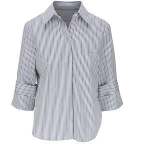 TWP Blue Striped Boyfriend Shirt, Cotton, Roll Tabs, Career, Quiet Luxury Small